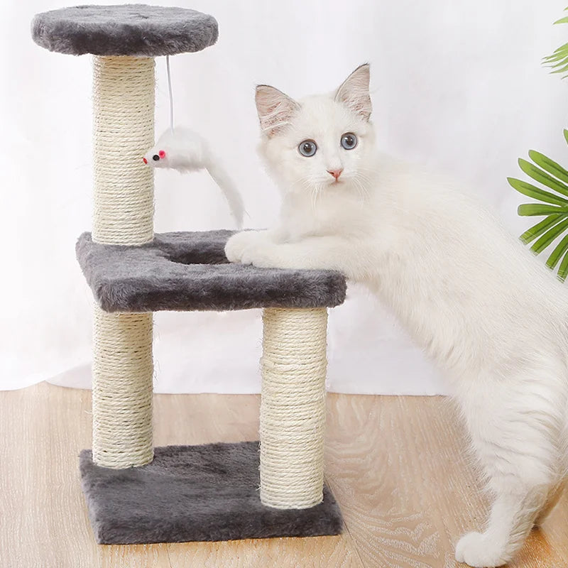 3-Layers Cats Toys Scratching Post Sisal Rope Three Pillars for Kitten Grind Claw Cat Climbing Frame Posts Pet Furniture