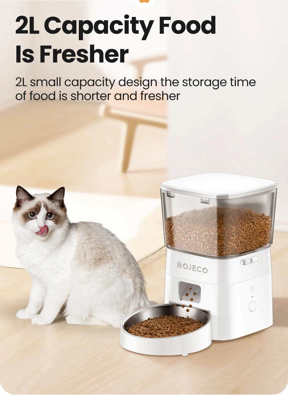 ROJECO 2L Automatic Cat Feeder WIFI Smart Pet Food Dispenser For Dry Food Dogs Kibble Dispenser With Remote Control Accessories