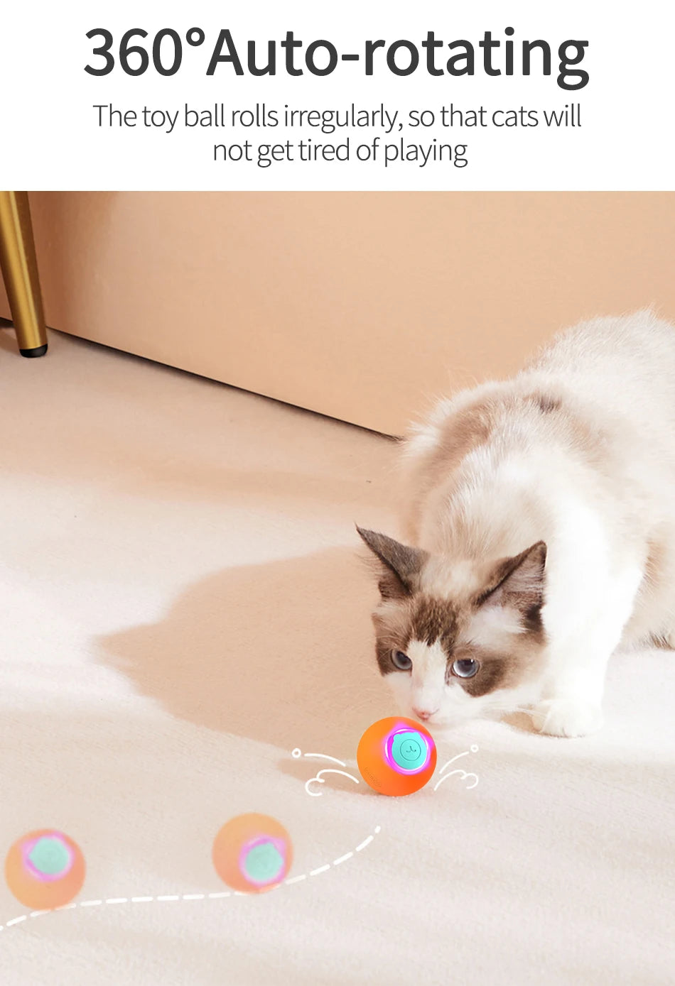 ROJECO Smart Cat Toys Interactive Cat Bouncing Ball Automatic Rolling Ball Training 360° Auto-Rotating Electric Toy For Dog Pet