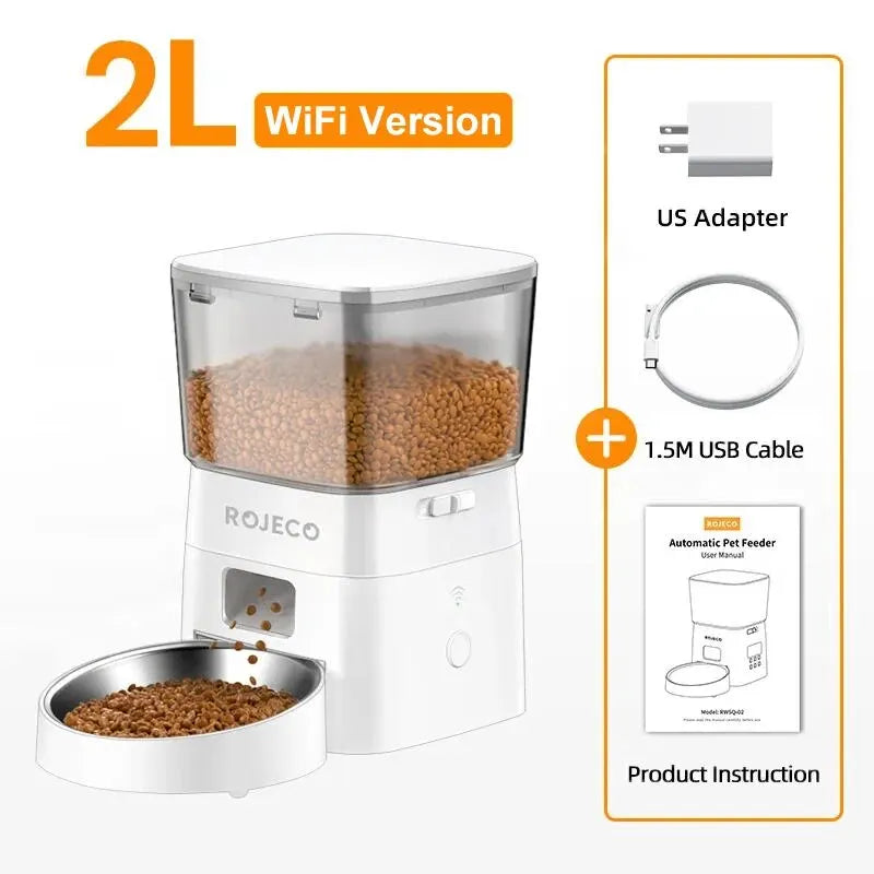 ROJECO 2L Automatic Cat Feeder WIFI Smart Pet Food Dispenser For Dry Food Dogs Kibble Dispenser With Remote Control Accessories