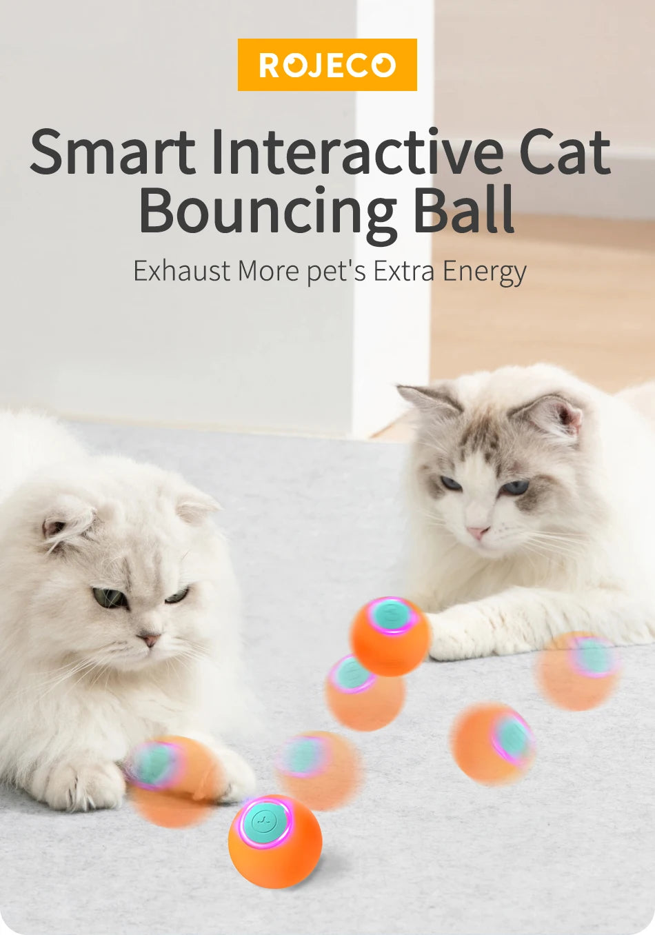 ROJECO Smart Cat Toys Interactive Cat Bouncing Ball Automatic Rolling Ball Training 360° Auto-Rotating Electric Toy For Dog Pet