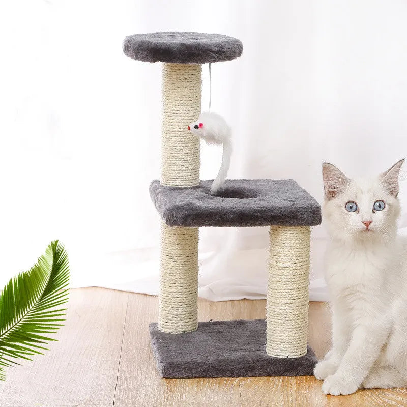 3-Layers Cats Toys Scratching Post Sisal Rope Three Pillars for Kitten Grind Claw Cat Climbing Frame Posts Pet Furniture