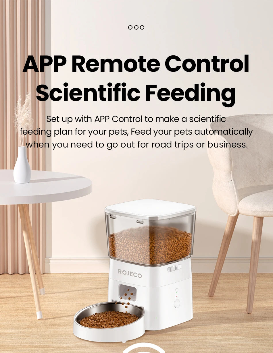 ROJECO 2L Automatic Cat Feeder WIFI Smart Pet Food Dispenser For Dry Food Dogs Kibble Dispenser With Remote Control Accessories